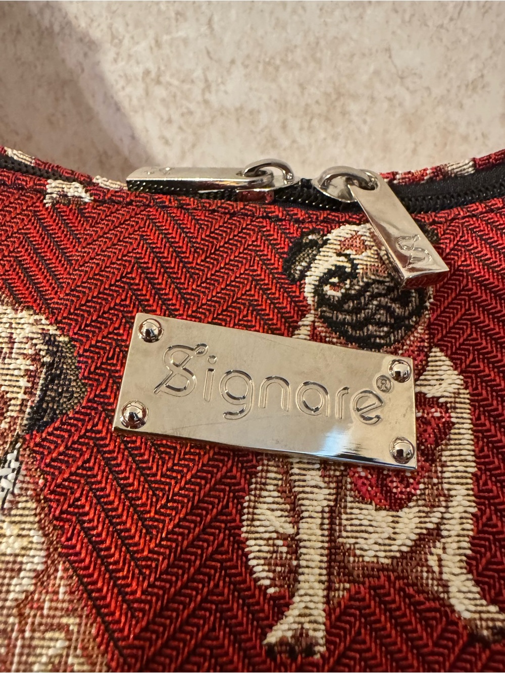 Red Pug-Print Shoulder Hobo Bag with Single Strap. NWT - Picture 3 of 6